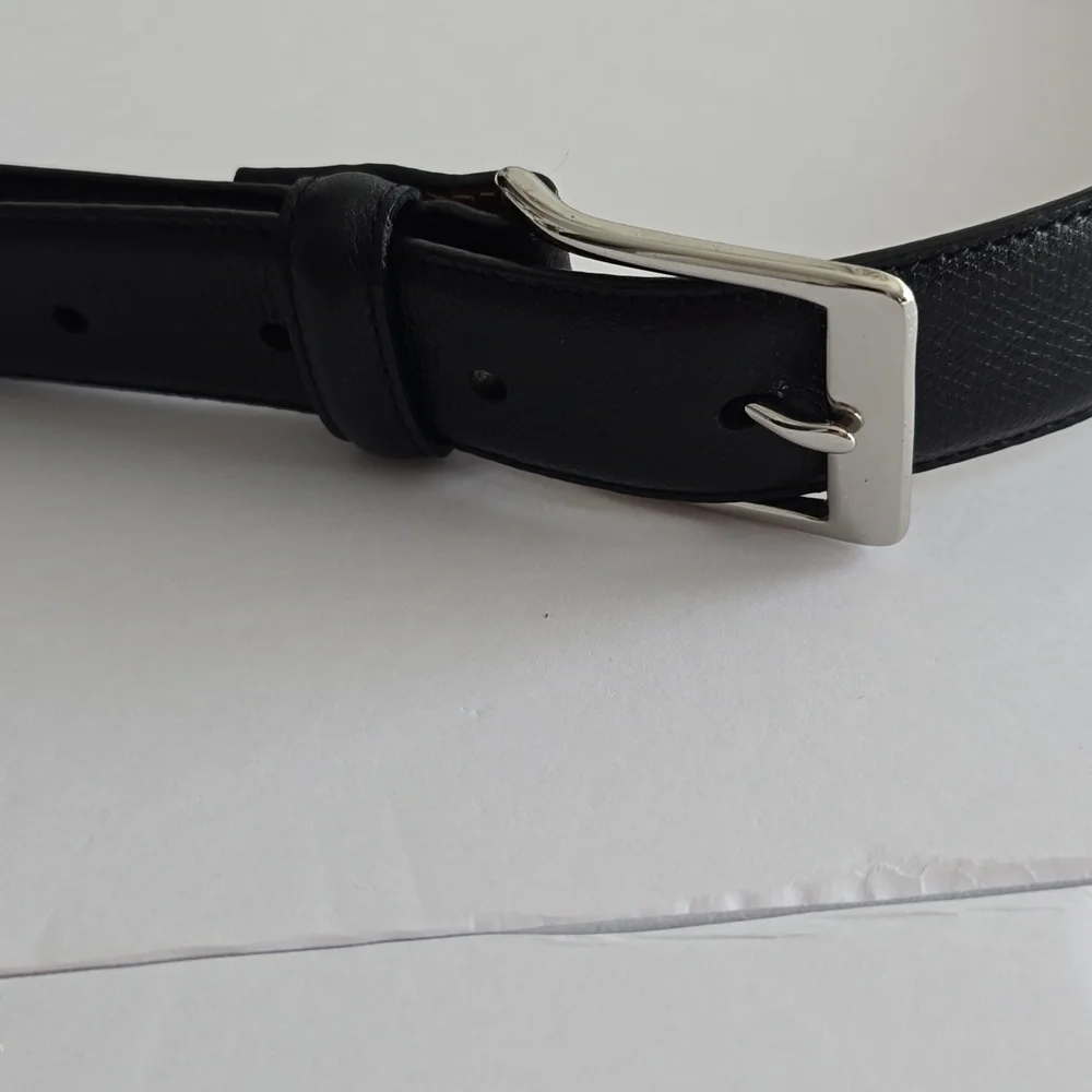 Coach Men's Embossed Cowhide Leather Black Belt Solid Silver Buckle Size 40
